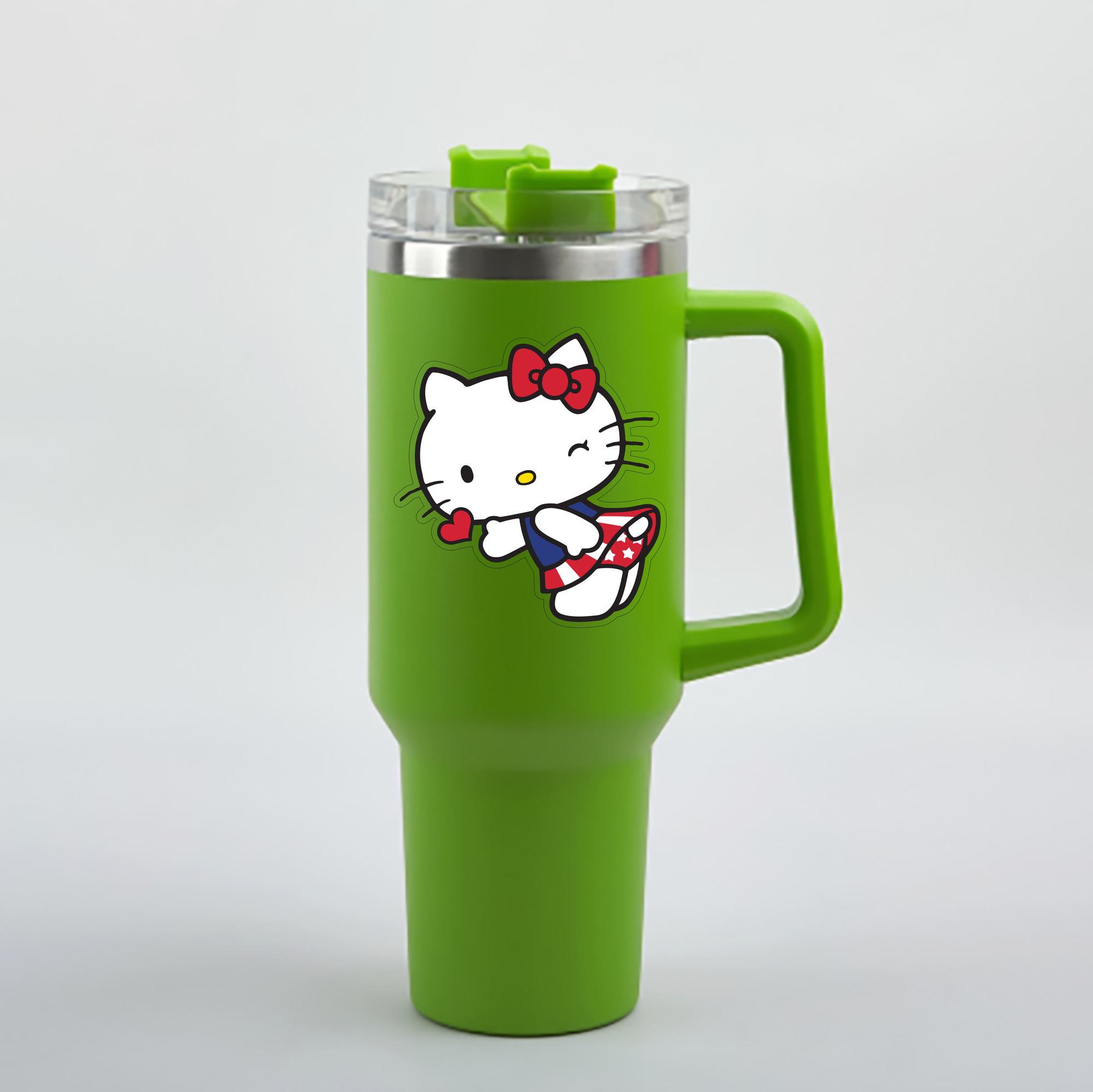 （画像用） Hello Kitty ハローキティ 1200mL車用タンブラー - クリスタルステッカー（プラスチックストロー付き）